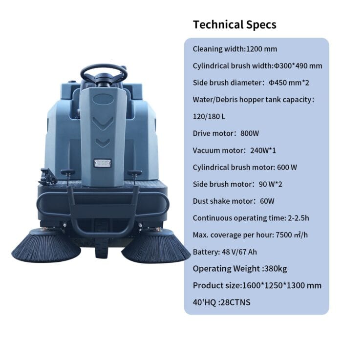 A1250 Ride On Sweeper Machine for Industrial and Commercial Cleaning - Image 4